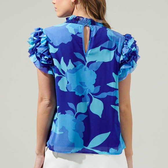Sugarlips Algeria Floral Benna Mock Neck Ruffle Blouse / Top Size Large - Picture 3 of 9